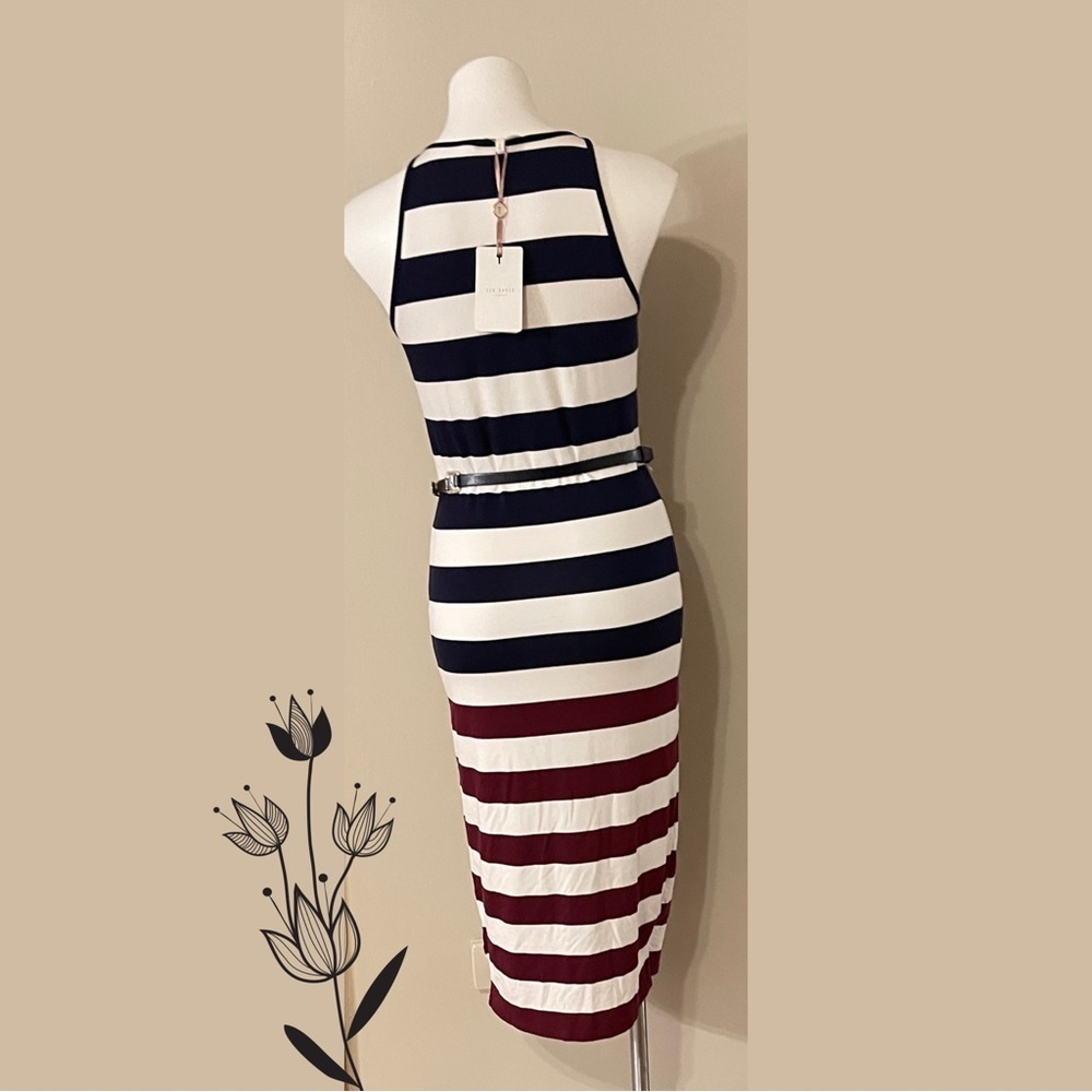 Ted Baker London Navy and Burgundy Striped Midi Dress - Picture 9 of 11